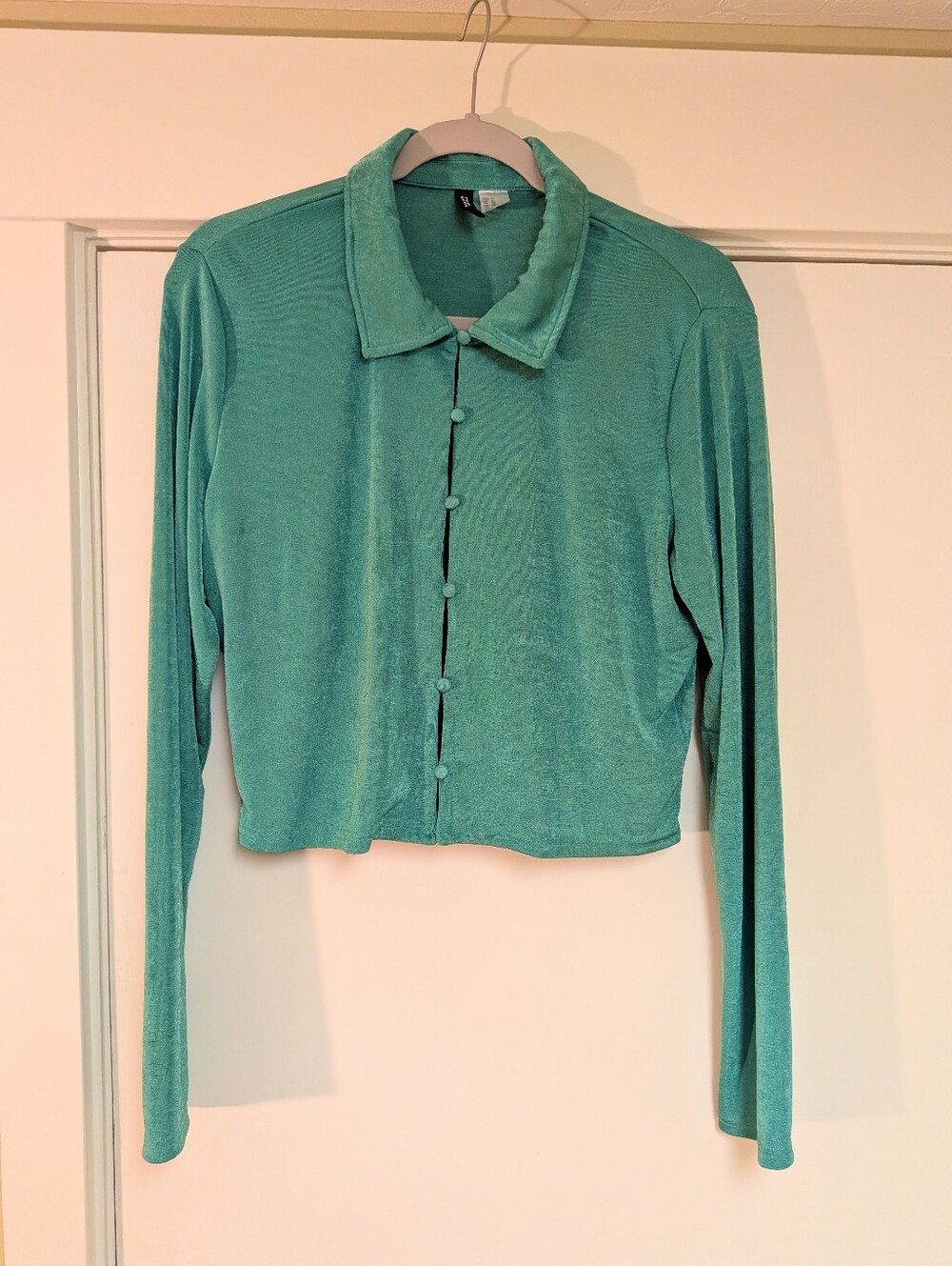 Divided H&M Kelly Green Cropped Long Sleeve Button Up Top Size XL